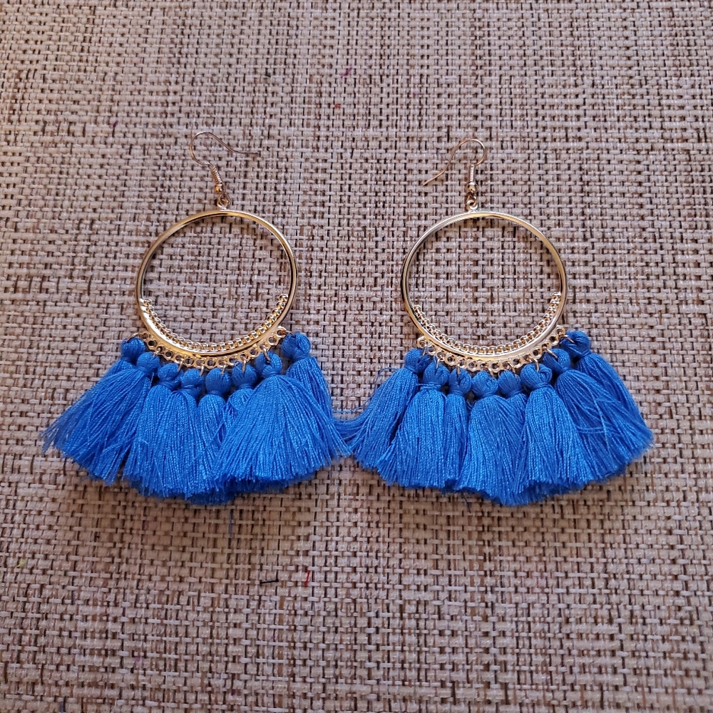 Blue tassel earrings